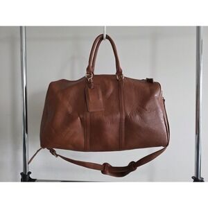 Sole Society Cassi Cognac Brown Vegan Leather Weekender Duffel Bag Leopard Lined